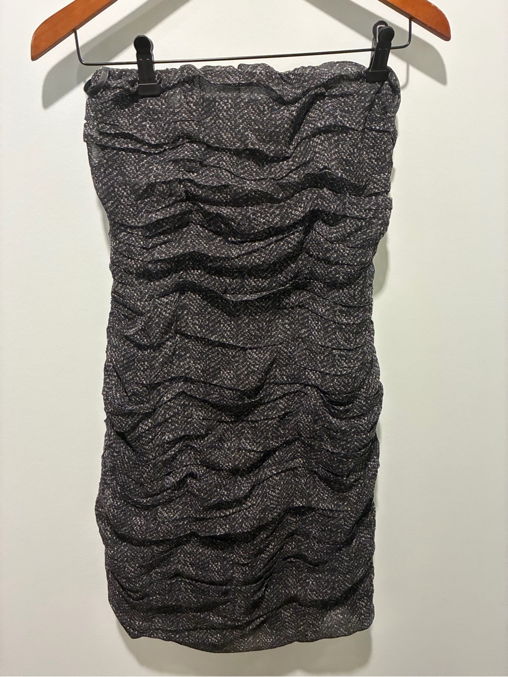 MICHAEL KORS Grey/Black Speckled Silk Strapless Ruched Dress Size 4